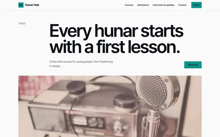 Home page of Hunar Hub, a sample atelier layout website