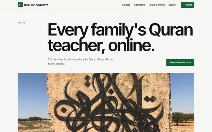 Home page of Iqra Path Academy, a sample atelier layout website