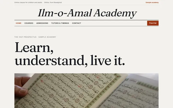 Home page of Ilm-o-Amal Academy, a sample prospectus layout website