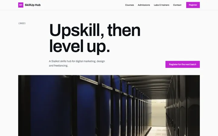 Home page of SkillUp Hub, a sample atelier layout website
