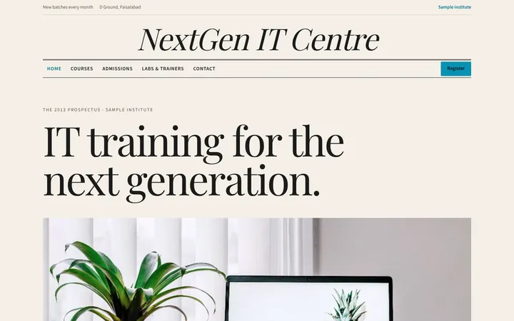 Home page of NextGen IT Centre, a sample prospectus layout website